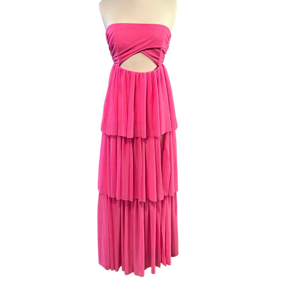 For Love & Lemons Juni Tulle Maxi Dress in Pink Sparkle Glitter Size XS
